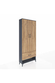 Arges Dolap 2 Raflı Tek Çekmeceli Tek Askılı 88x30x221 Antrasit-Çam