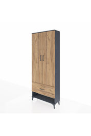 Arges Dolap 2 Raflı Tek Çekmeceli Tek Askılı 88x30x221 Antrasit-Çam