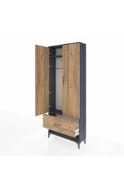 Arges Dolap 2 Raflı Tek Çekmeceli Tek Askılı 88x30x221 Antrasit-Çam