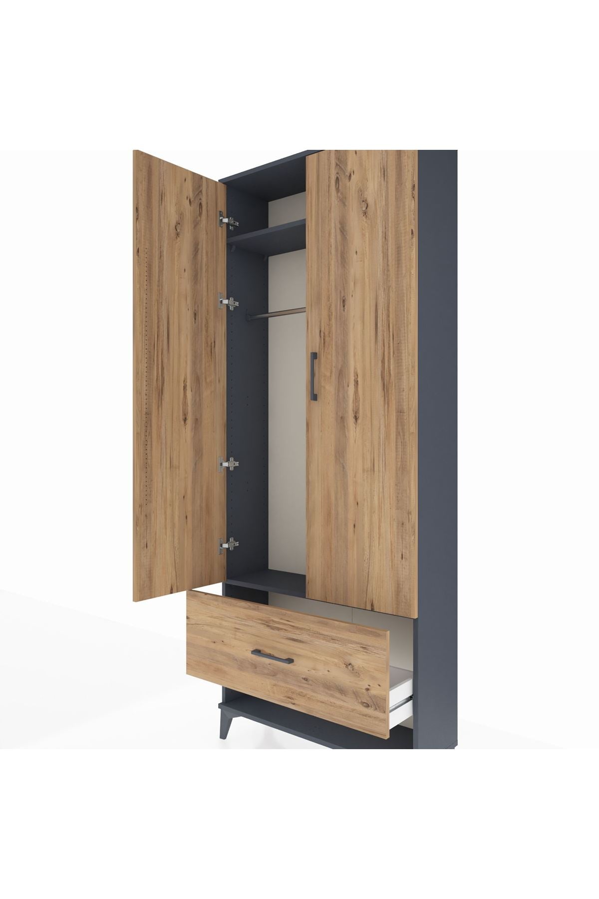 Arges Dolap 2 Raflı Tek Çekmeceli Tek Askılı 88x30x221 Antrasit-Çam