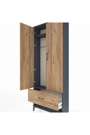 Arges Dolap 2 Raflı Tek Çekmeceli Tek Askılı 88x30x221 Antrasit-Çam