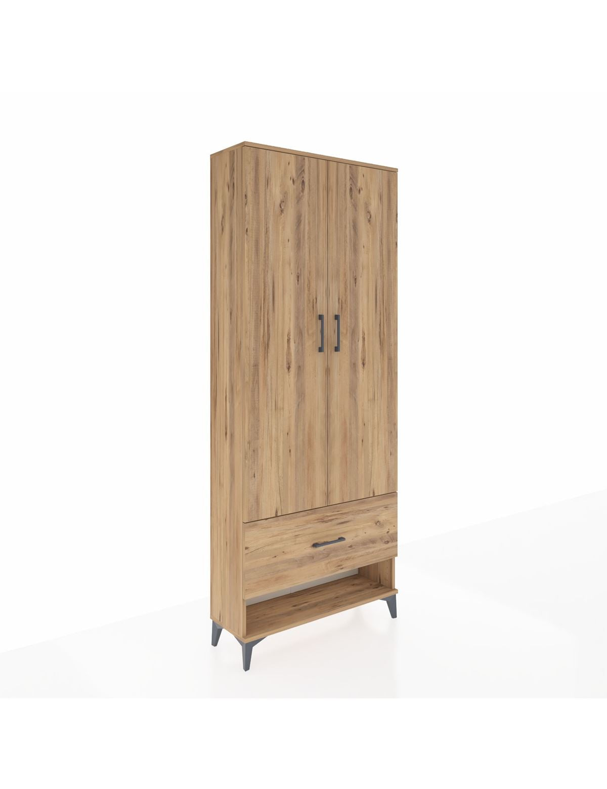 Arges Dolap 2 Raflı Tek Çekmeceli Tek Askılı 88x30x221 Çam-Çam