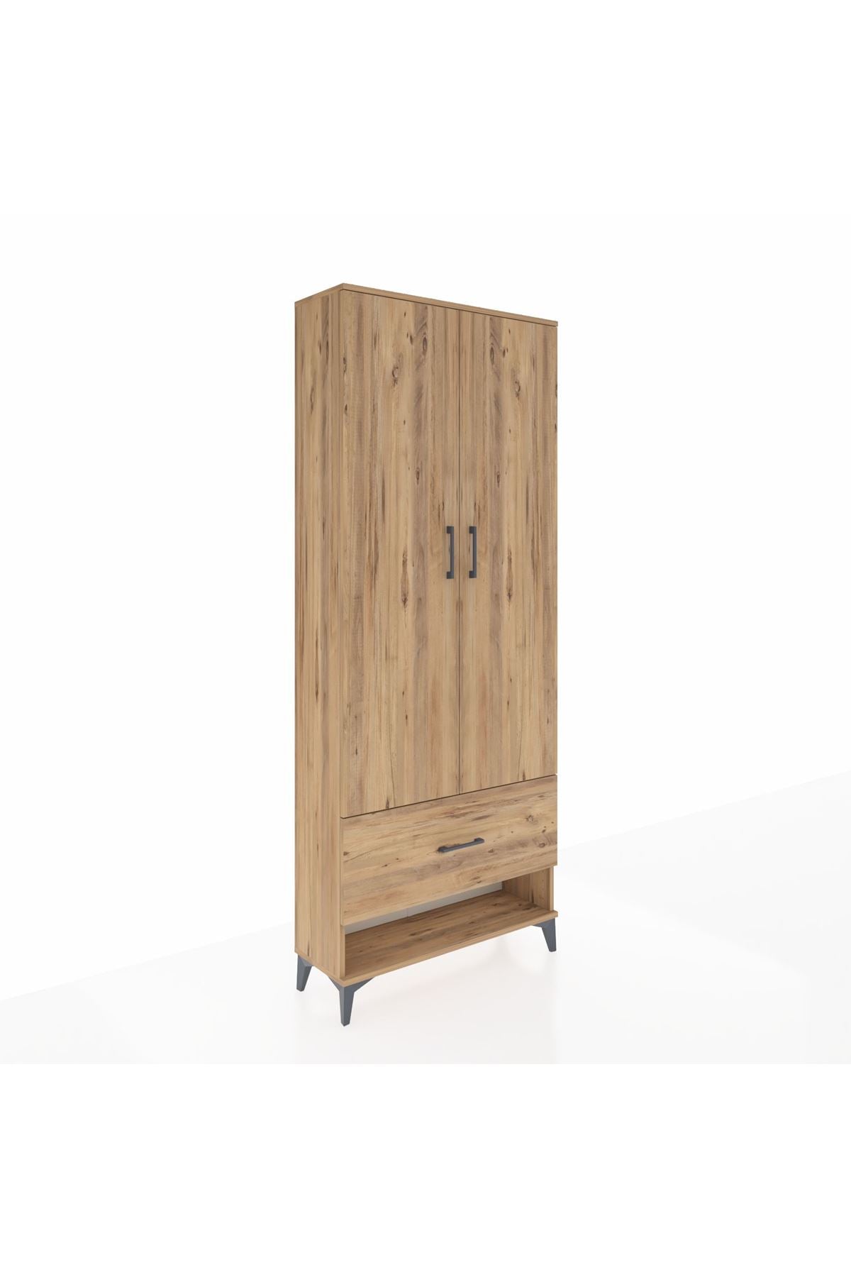 Arges Dolap 2 Raflı Tek Çekmeceli Tek Askılı 88x30x221 Çam-Çam