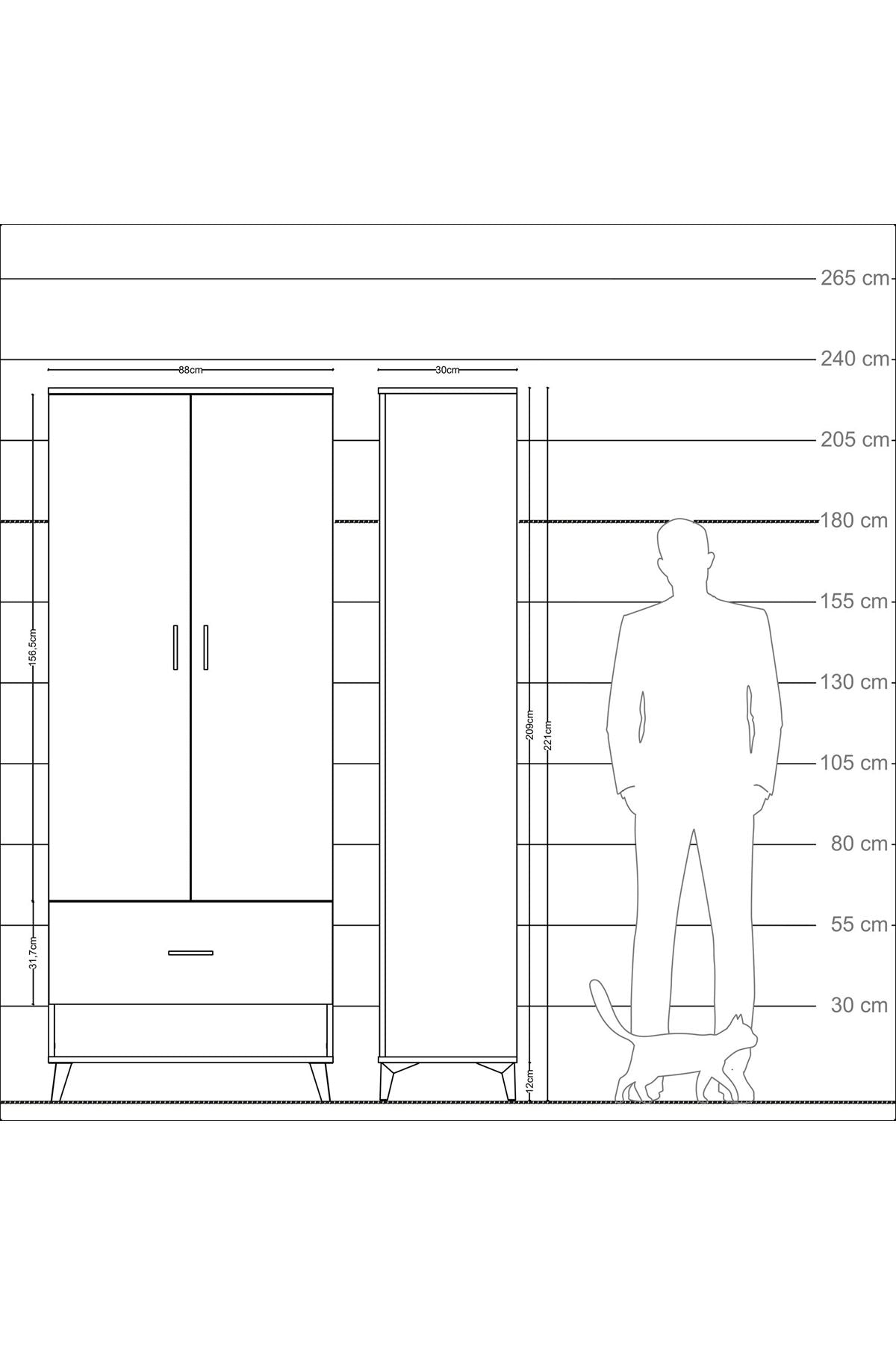 Arges Dolap 2 Raflı Tek Çekmeceli Tek Askılı 88x30x221 Çam-Çam