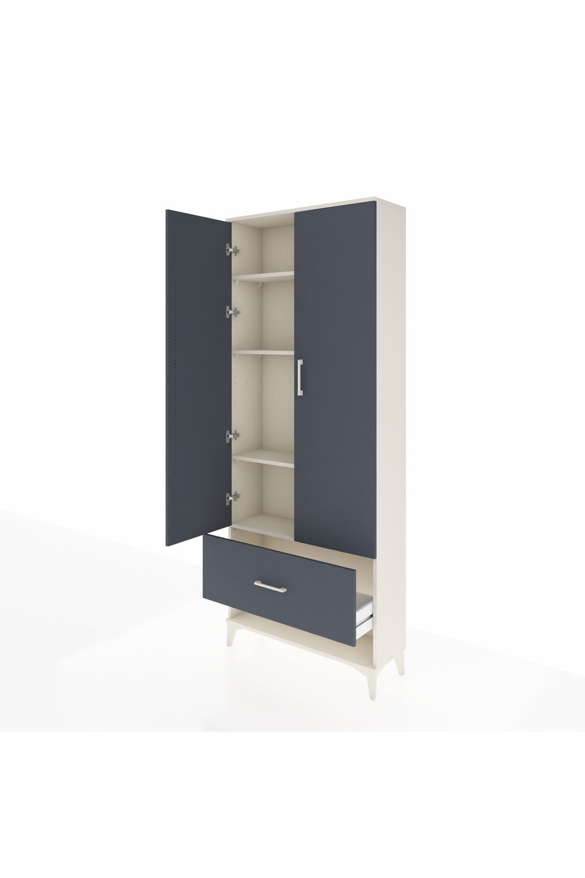 Arges Dolap 4 Raflı Tek Çekmeceli 2 Kapaklı 88x30x221 Aytaşı-Antrasit