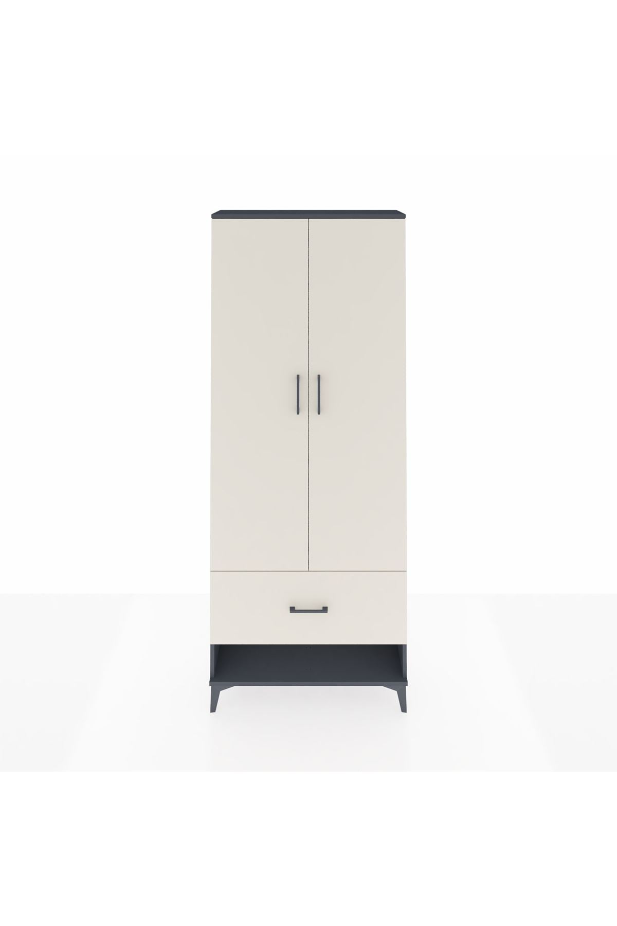 Arges Dolap 4 Raflı Tek Çekmeceli 2 Kapaklı 88x30x221 Antrasit-Aytaşı