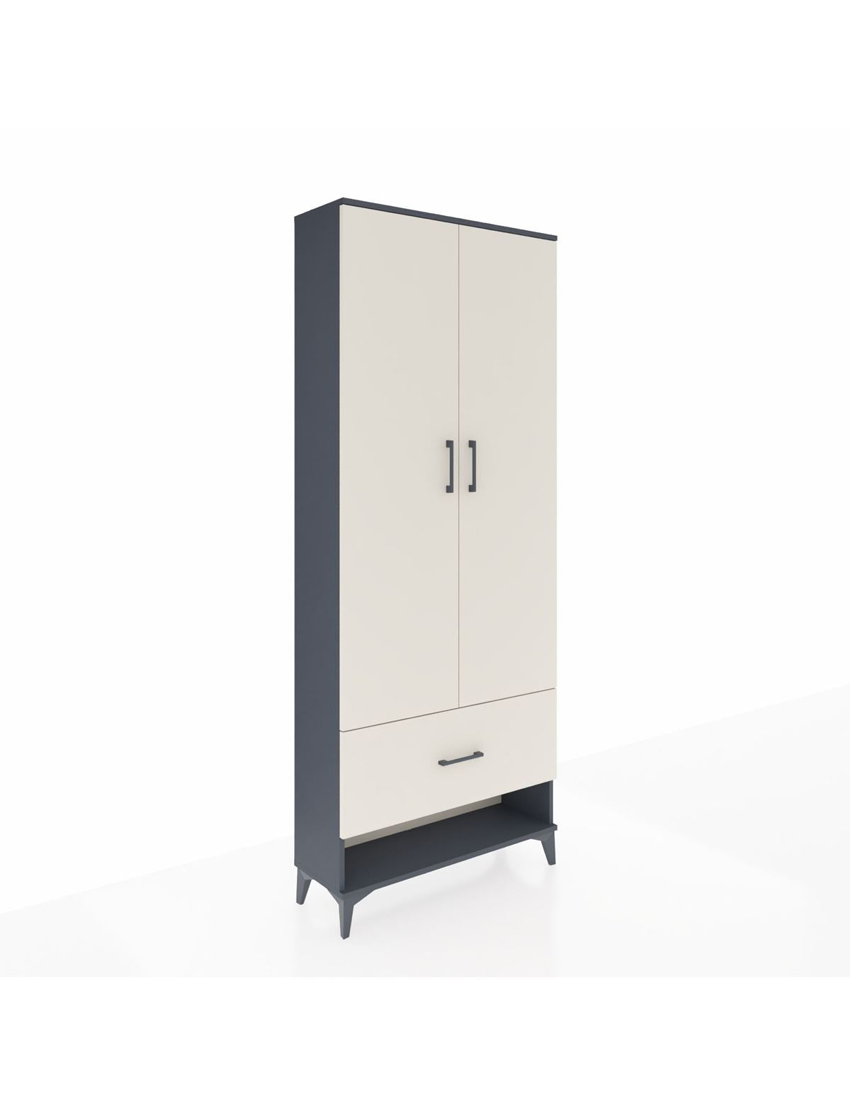 Arges Dolap 4 Raflı Tek Çekmeceli 2 Kapaklı 88x30x221 Antrasit-Aytaşı