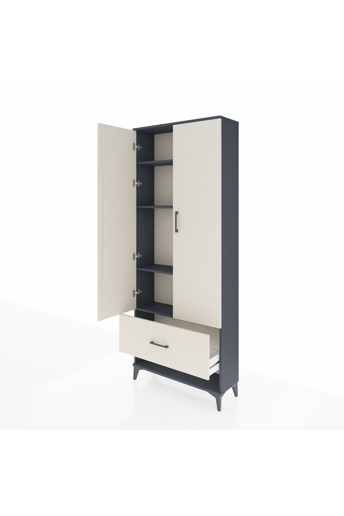 Arges Dolap 4 Raflı Tek Çekmeceli 2 Kapaklı 88x30x221 Antrasit-Aytaşı