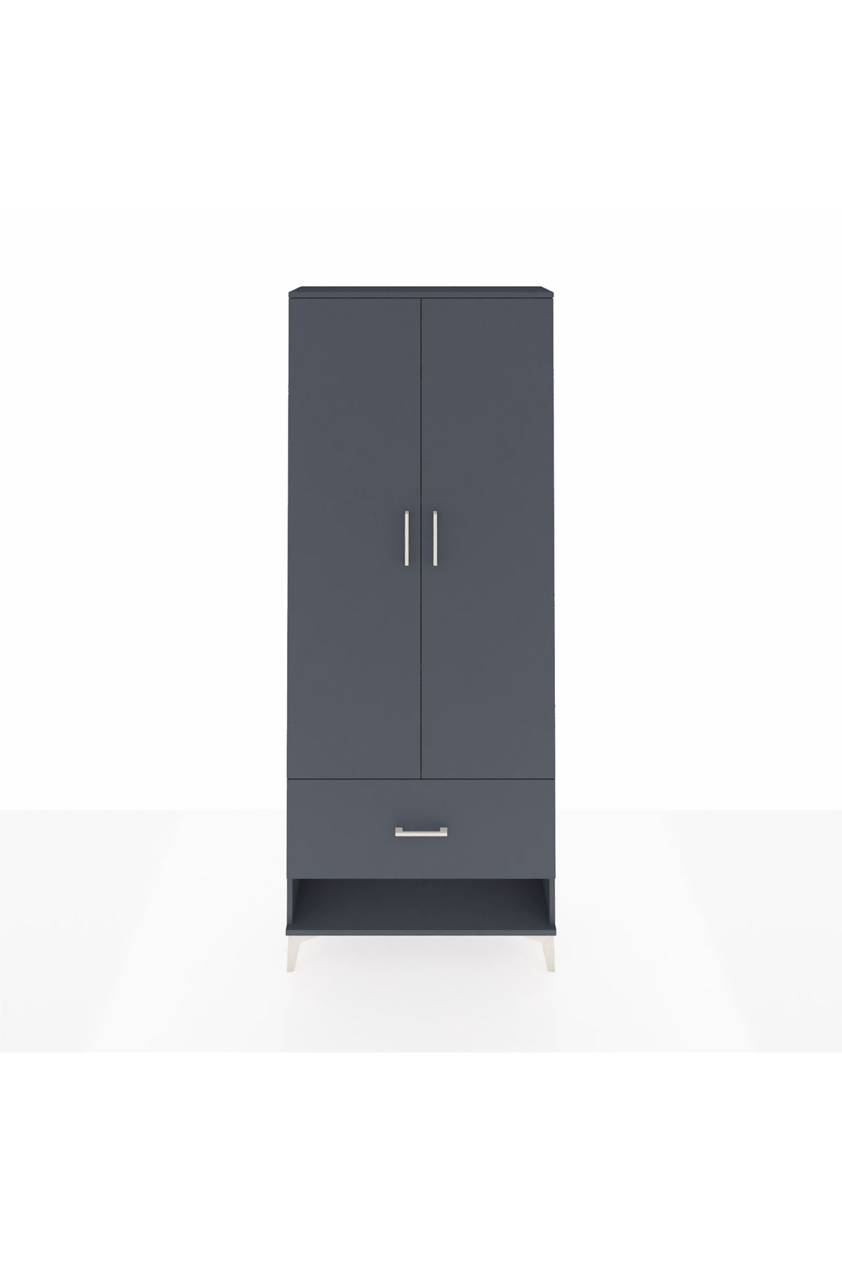 Arges Dolap 4 Raflı Tek Çekmeceli 2 Kapaklı 88x30x221 Antrasit-Antrasit