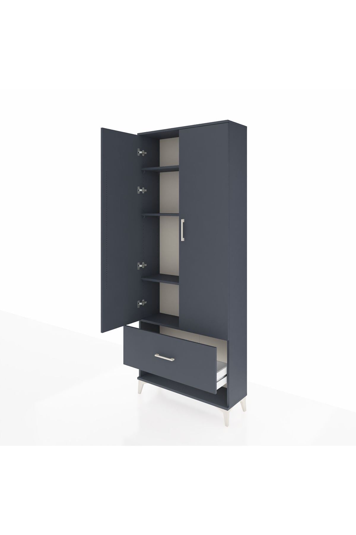 Arges Dolap 4 Raflı Tek Çekmeceli 2 Kapaklı 88x30x221 Antrasit-Antrasit