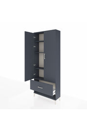 Arges Dolap 4 Raflı Tek Çekmeceli 2 Kapaklı 88x30x221 Antrasit-Antrasit