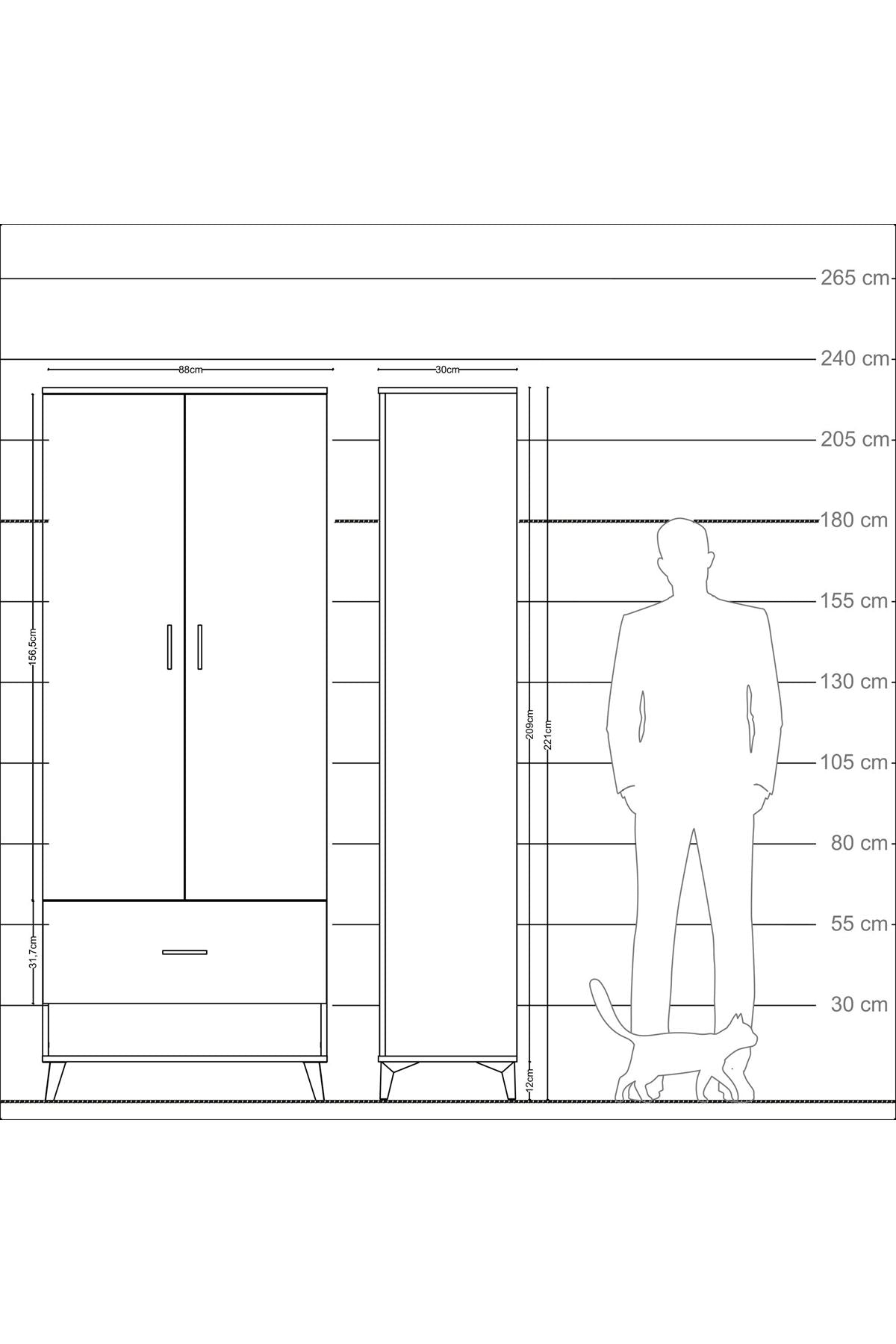 Arges Dolap 4 Raflı Tek Çekmeceli 2 Kapaklı 88x30x221 Antrasit-Antrasit