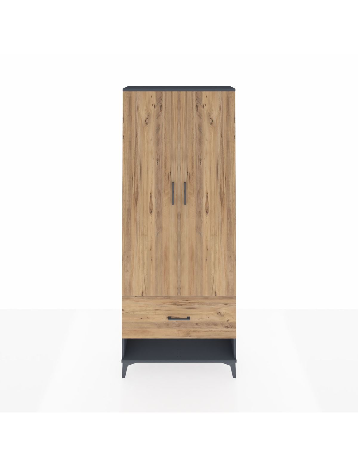 Arges Dolap 4 Raflı Tek Çekmeceli 2 Kapaklı 88x30x221 Antrasit-Çam