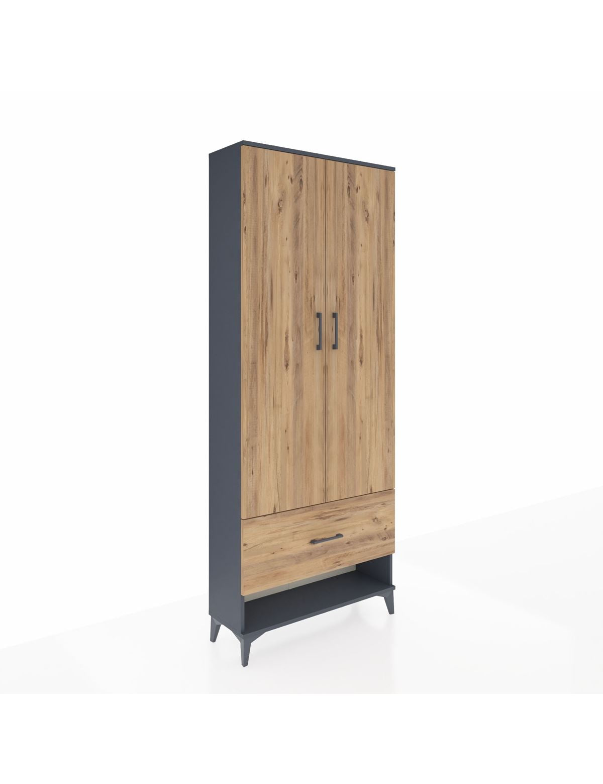 Arges Dolap 4 Raflı Tek Çekmeceli 2 Kapaklı 88x30x221 Antrasit-Çam