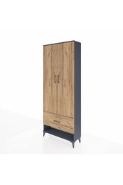 Arges Dolap 4 Raflı Tek Çekmeceli 2 Kapaklı 88x30x221 Antrasit-Çam