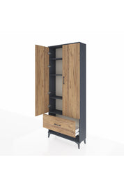 Arges Dolap 4 Raflı Tek Çekmeceli 2 Kapaklı 88x30x221 Antrasit-Çam