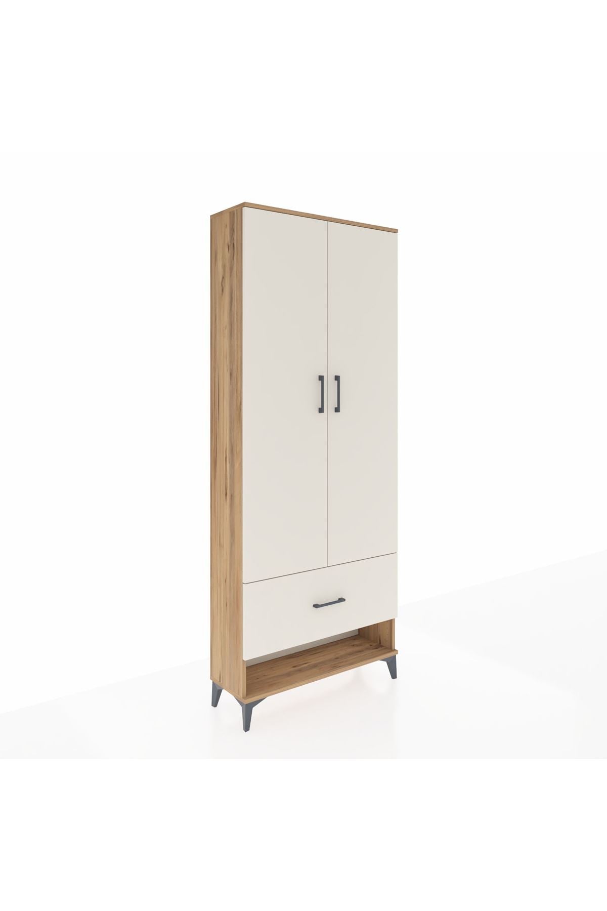 Arges Dolap 4 Raflı Tek Çekmeceli 2 Kapaklı 88x30x221 Çam-Aytaşı