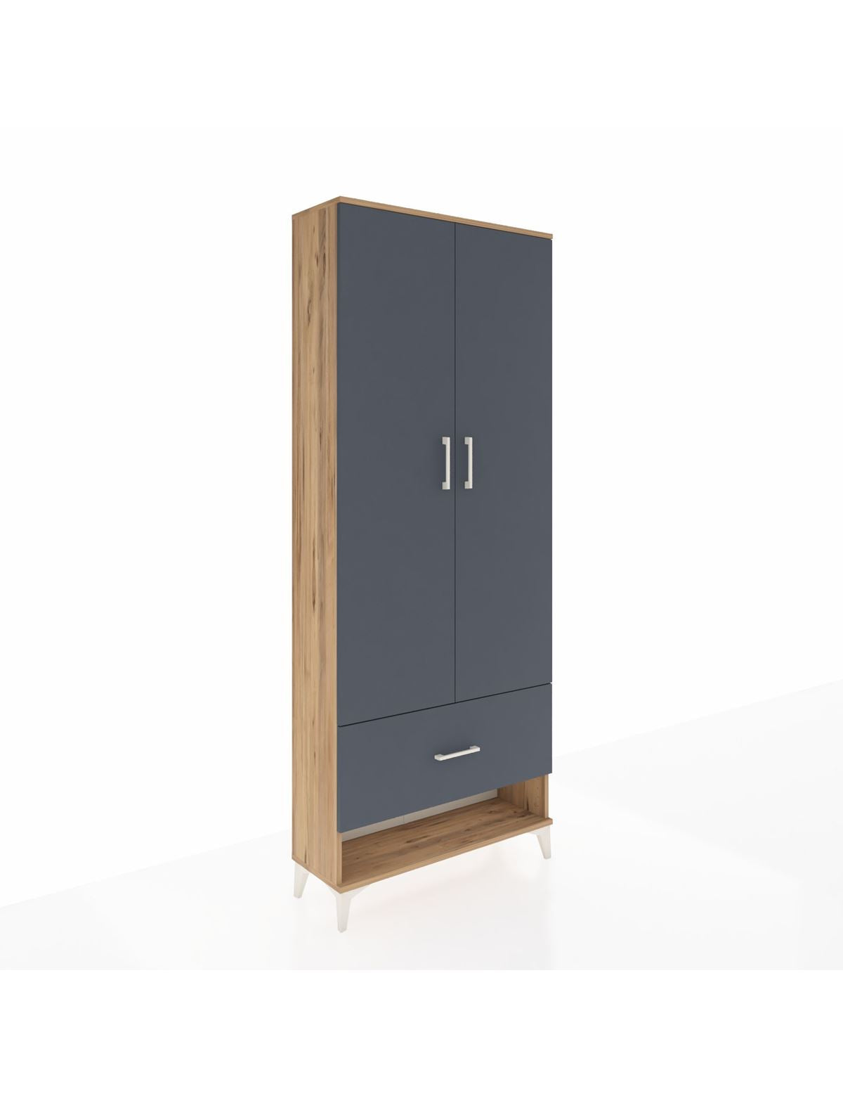 Arges Dolap 4 Raflı Tek Çekmeceli 2 Kapaklı 88x30x221 Çam-Antrasit