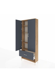 Arges Dolap 4 Raflı Tek Çekmeceli 2 Kapaklı 88x30x221 Çam-Antrasit