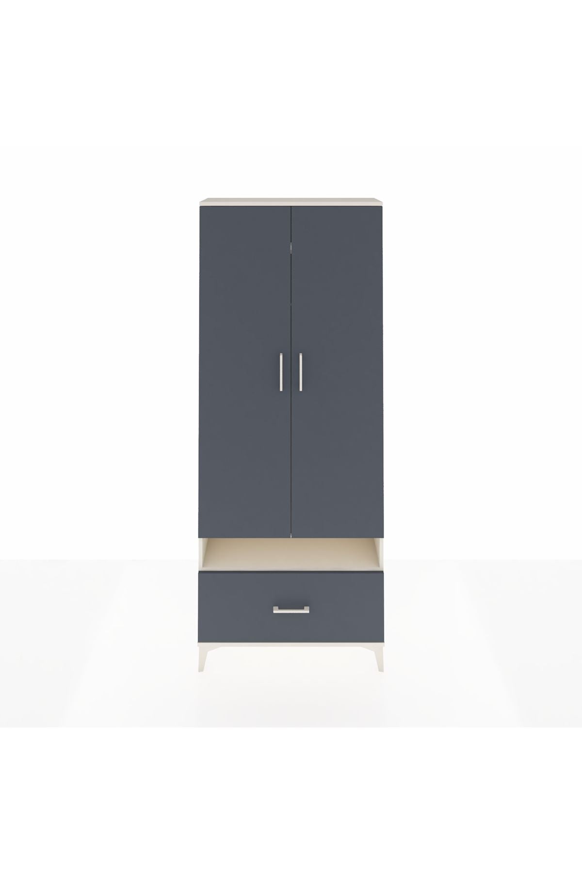 Arges Dolap 3 Raflı Tek Çekmeceli Tek Askılı 88x30x221 Aytaşı-Antrasit