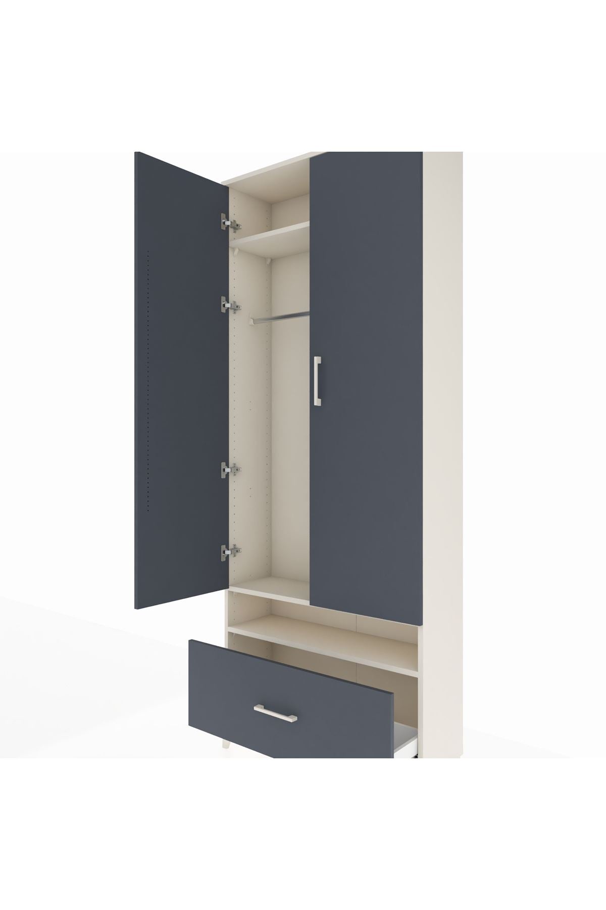 Arges Dolap 3 Raflı Tek Çekmeceli Tek Askılı 88x30x221 Aytaşı-Antrasit