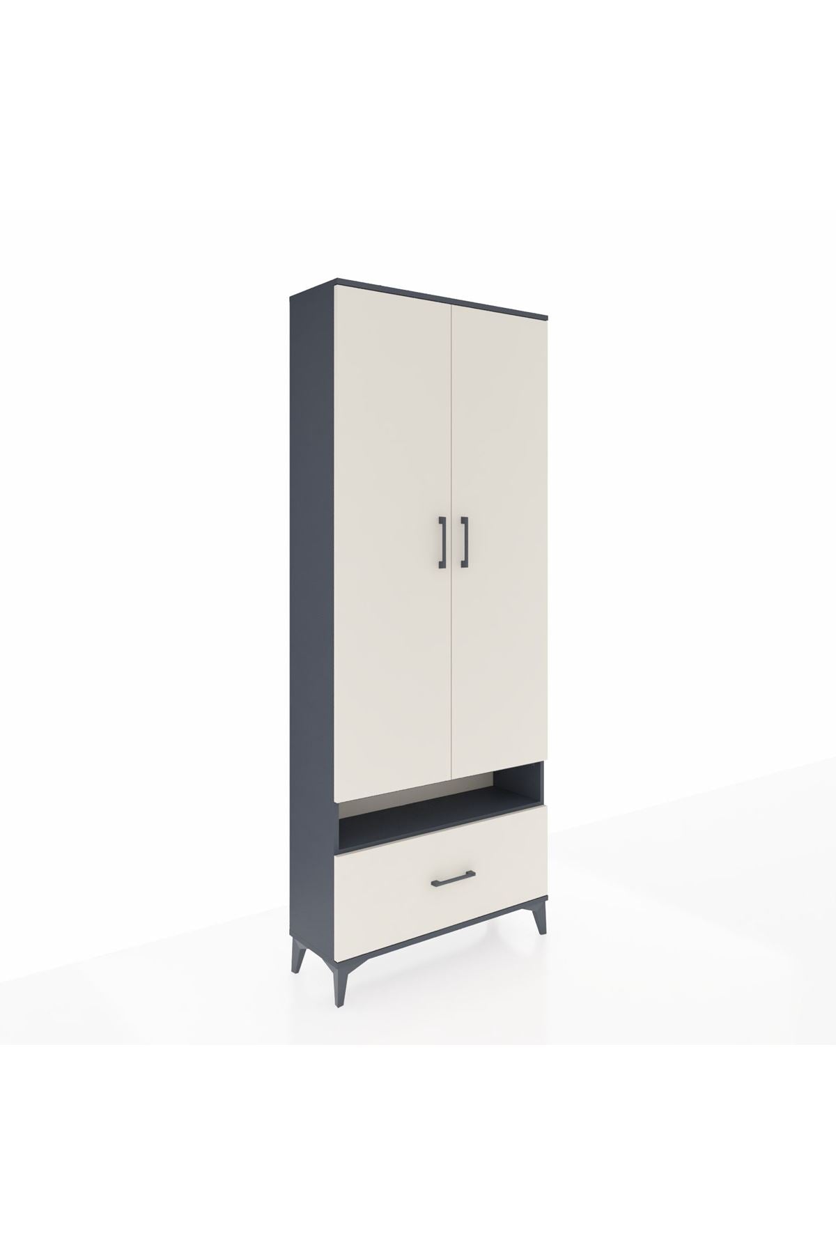 Arges Dolap 3 Raflı Tek Çekmeceli Tek Askılı 88x30x221 Antrasit-Aytaşı