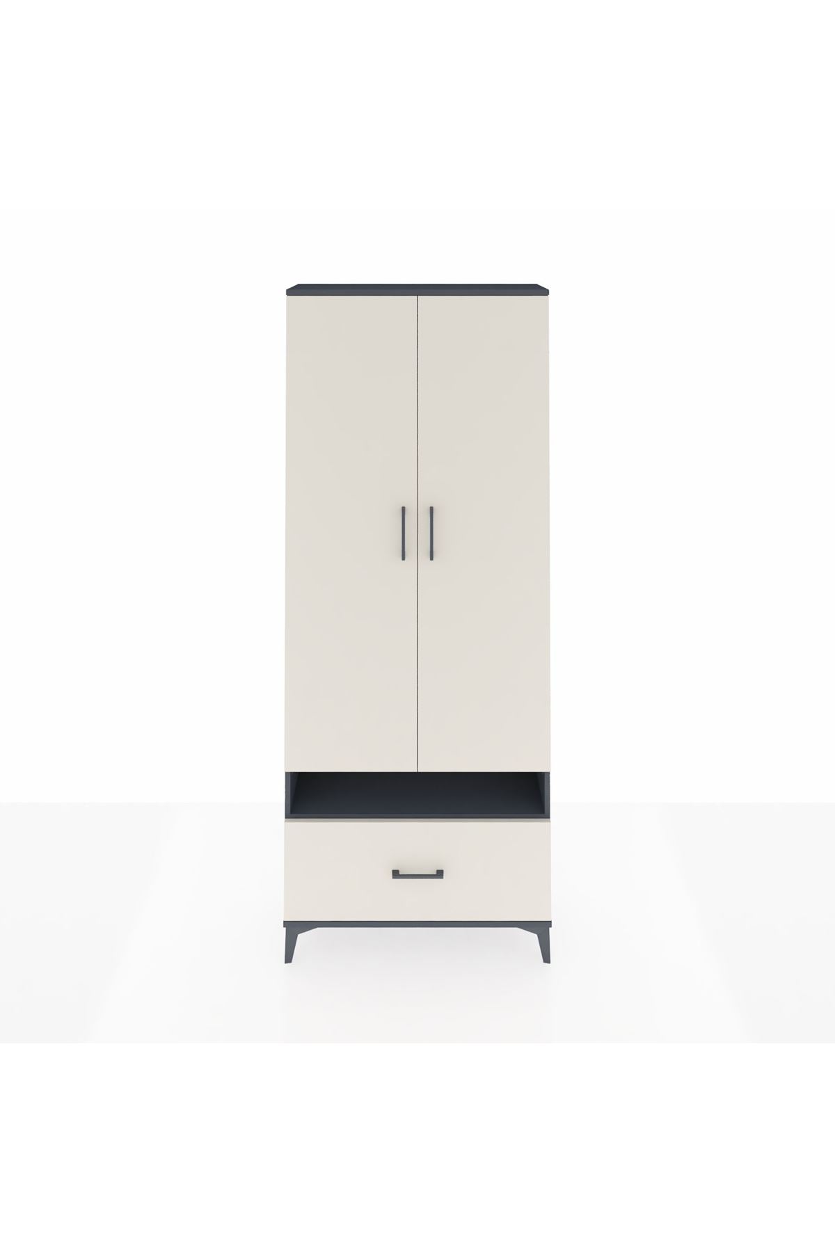 Arges Dolap 3 Raflı Tek Çekmeceli Tek Askılı 88x30x221 Antrasit-Aytaşı