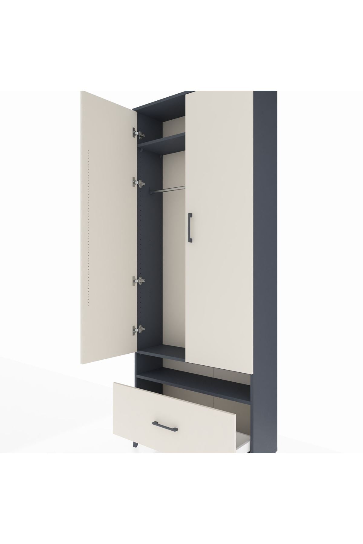 Arges Dolap 3 Raflı Tek Çekmeceli Tek Askılı 88x30x221 Antrasit-Aytaşı