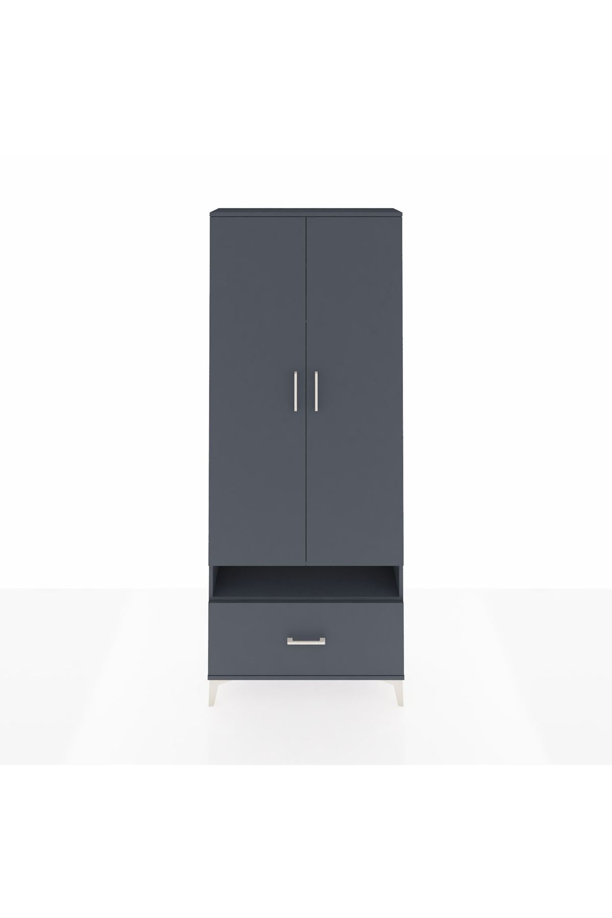 Arges Dolap 3 Raflı Tek Çekmeceli Tek Askılı 88x30x221 Antrasit-Antrasit