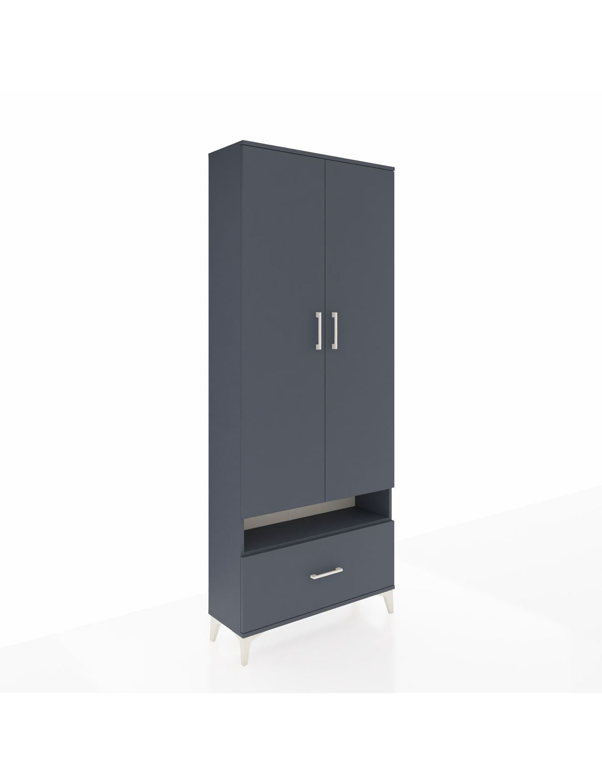 Arges Dolap 3 Raflı Tek Çekmeceli Tek Askılı 88x30x221 Antrasit-Antrasit