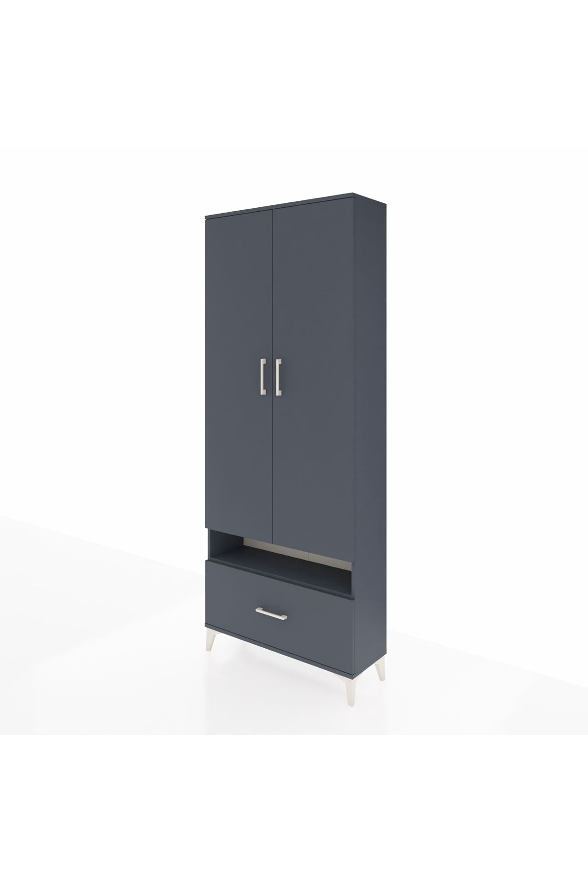 Arges Dolap 3 Raflı Tek Çekmeceli Tek Askılı 88x30x221 Antrasit-Antrasit