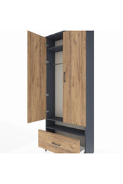 Arges Dolap 3 Raflı Tek Çekmeceli Tek Askılı 88x30x221 Antrasit-Çam