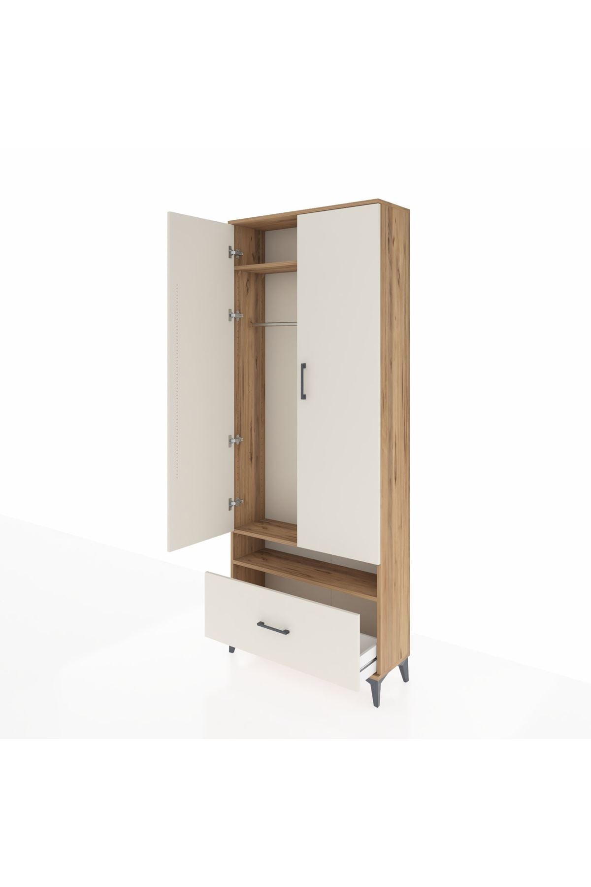 Arges Dolap 3 Raflı Tek Çekmeceli Tek Askılı 88x30x221 Çam-Aytaşı