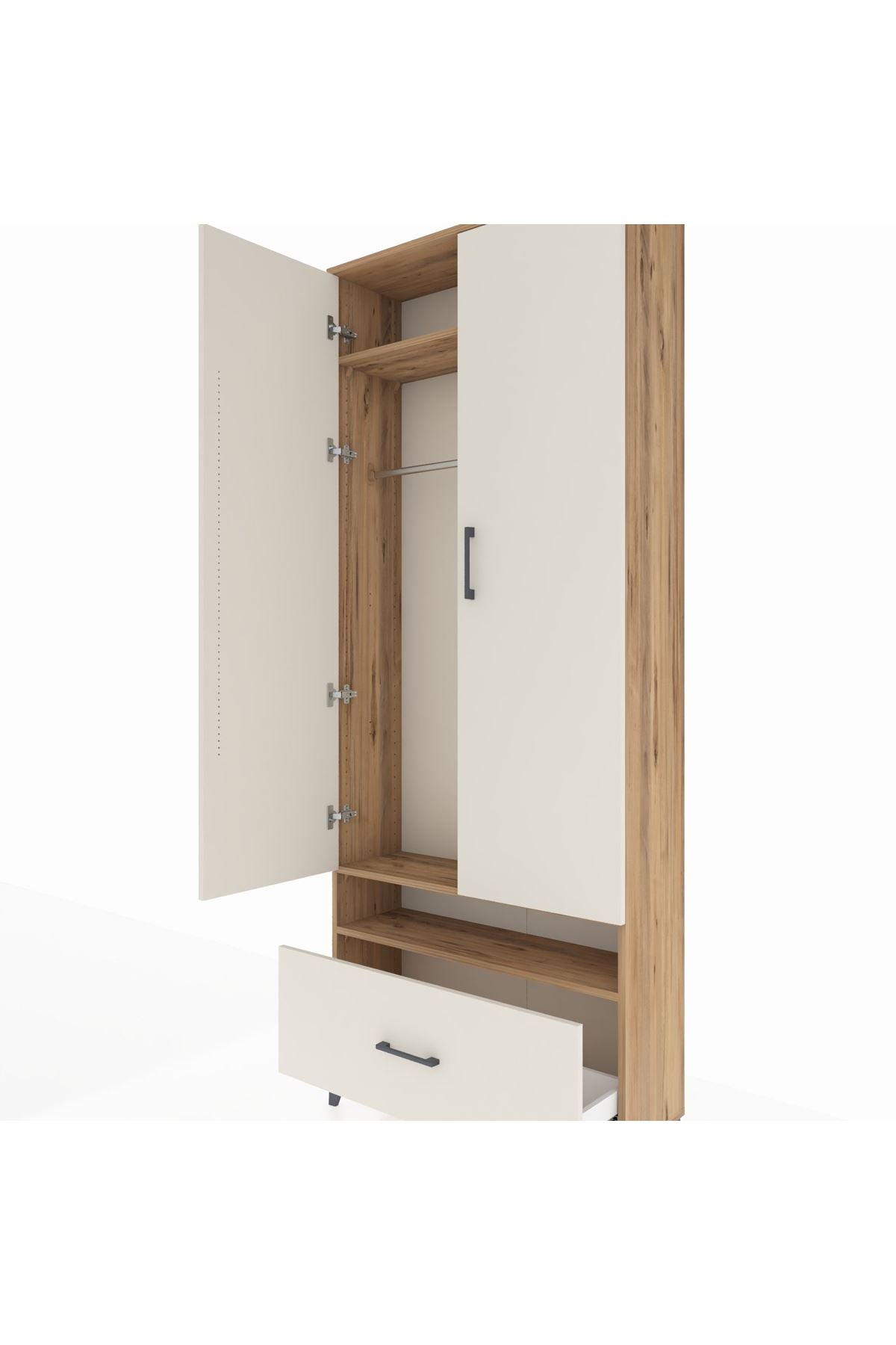 Arges Dolap 3 Raflı Tek Çekmeceli Tek Askılı 88x30x221 Çam-Aytaşı