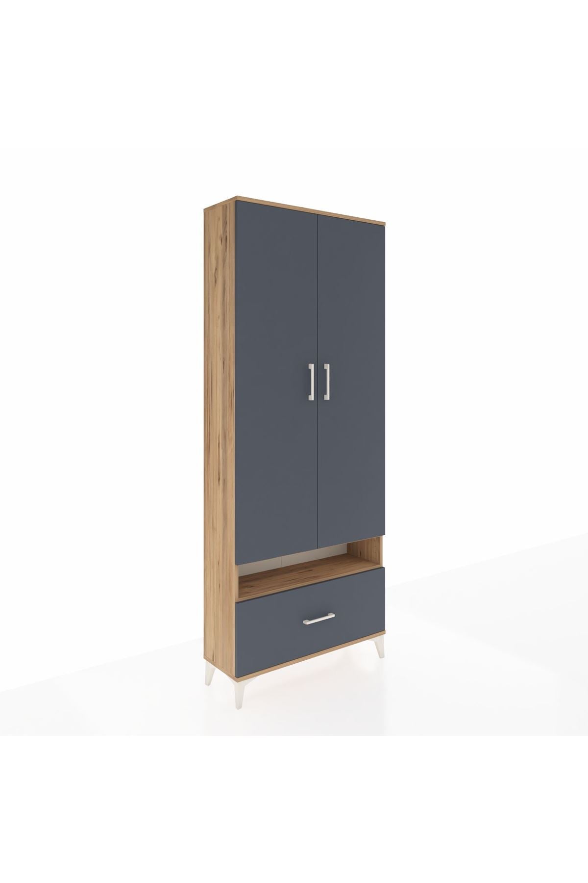 Arges Dolap 3 Raflı Tek Çekmeceli Tek Askılı 88x30x221 Çam-Antrasit