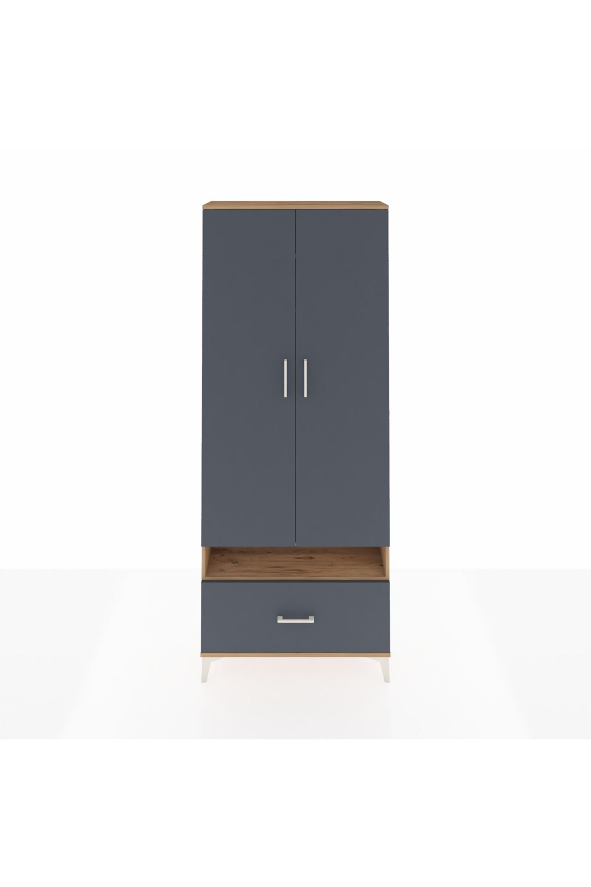 Arges Dolap 3 Raflı Tek Çekmeceli Tek Askılı 88x30x221 Çam-Antrasit