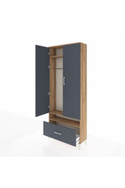 Arges Dolap 3 Raflı Tek Çekmeceli Tek Askılı 88x30x221 Çam-Antrasit