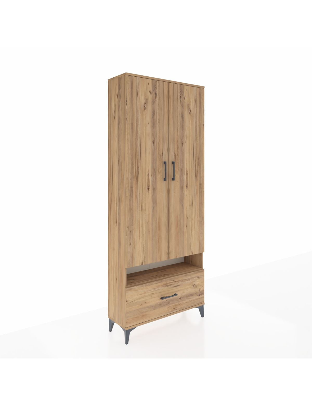 Arges Dolap 3 Raflı Tek Çekmeceli Tek Askılı 88x30x221 Çam-Çam