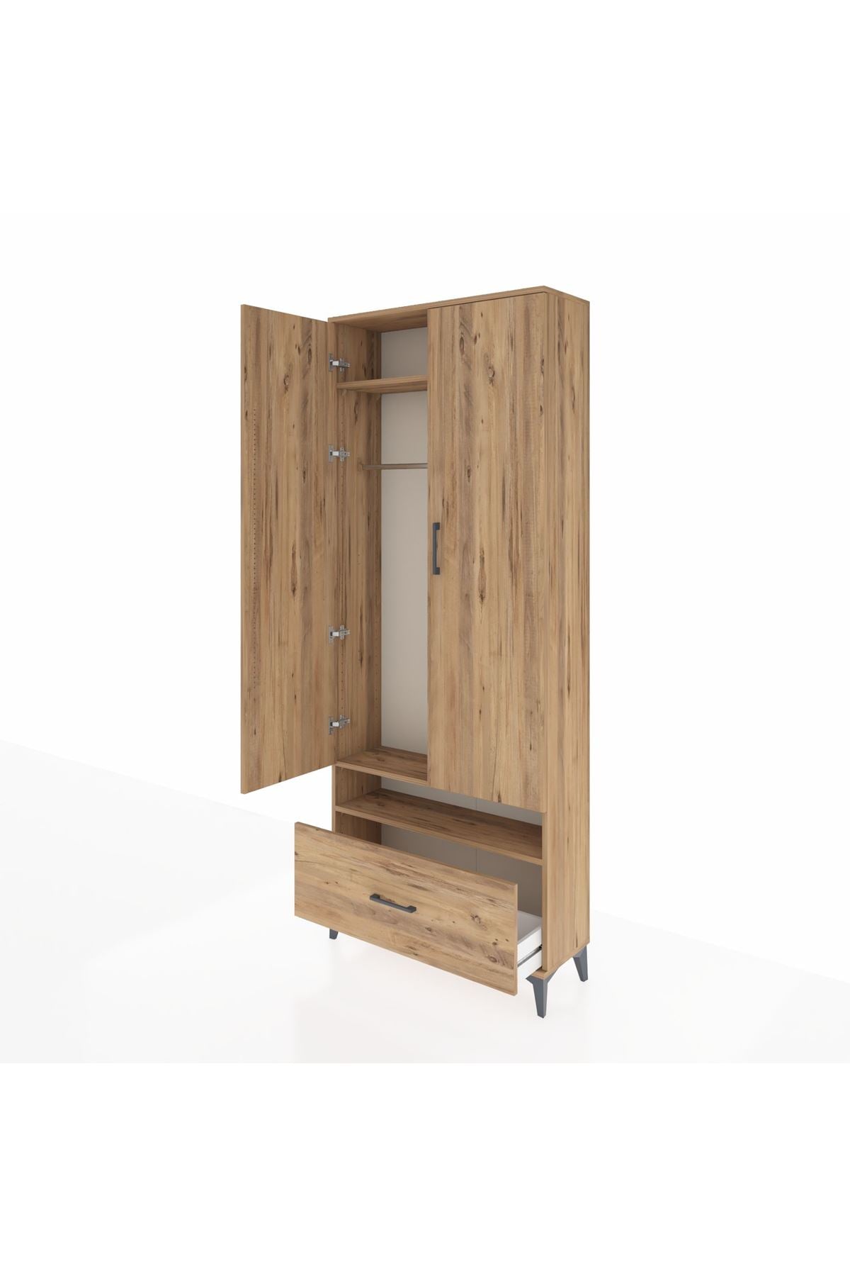 Arges Dolap 3 Raflı Tek Çekmeceli Tek Askılı 88x30x221 Çam-Çam