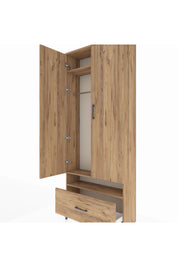 Arges Dolap 3 Raflı Tek Çekmeceli Tek Askılı 88x30x221 Çam-Çam