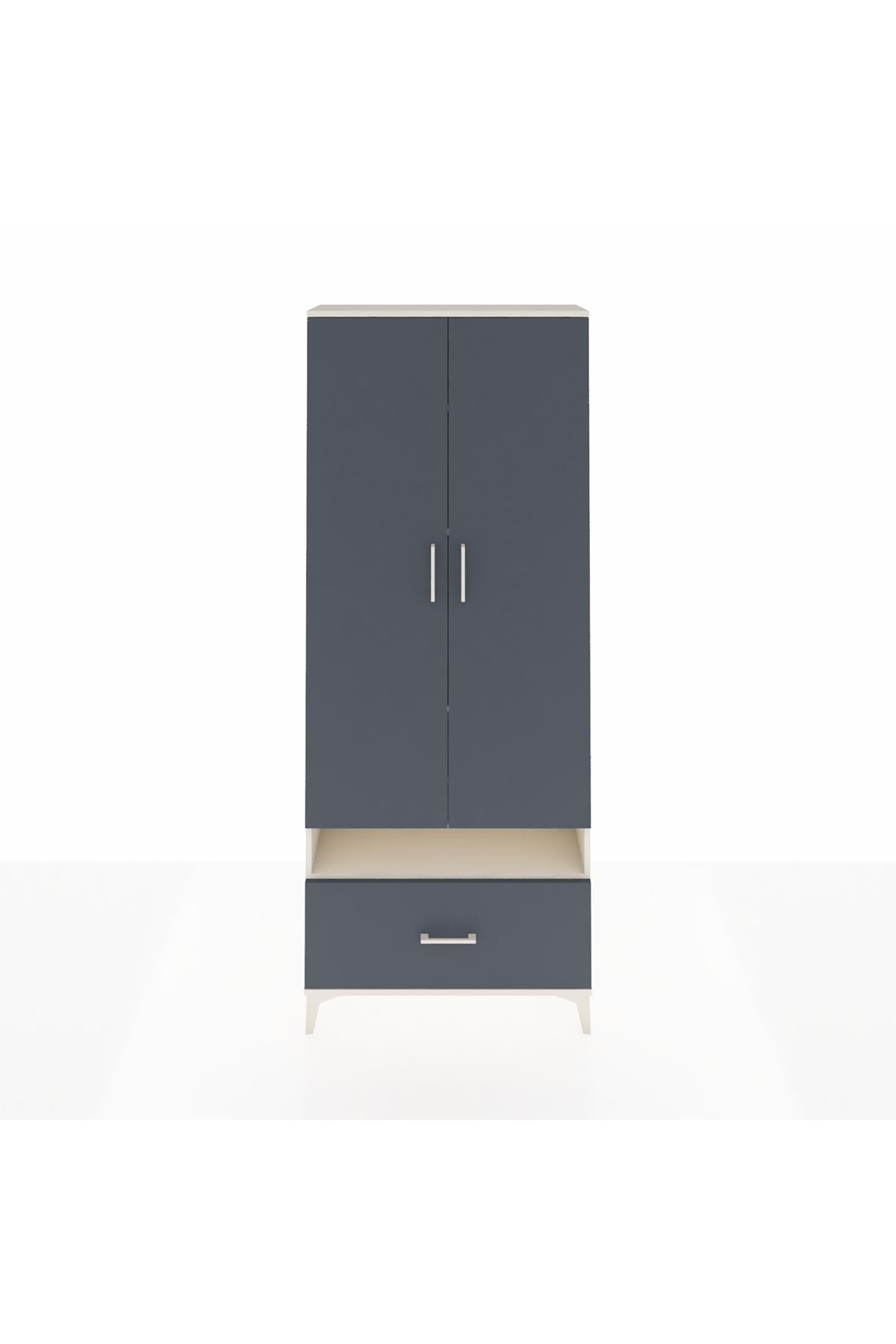 Arges Dolap 5 Raflı Tek Çekmeceli 2 Kapaklı 88x30x221 Aytaşı-Antrasit