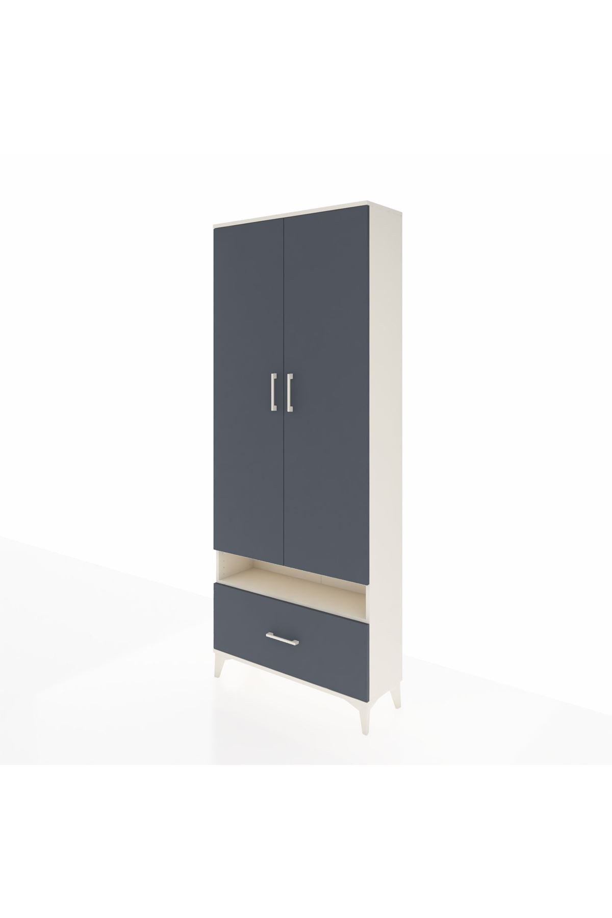 Arges Dolap 5 Raflı Tek Çekmeceli 2 Kapaklı 88x30x221 Aytaşı-Antrasit