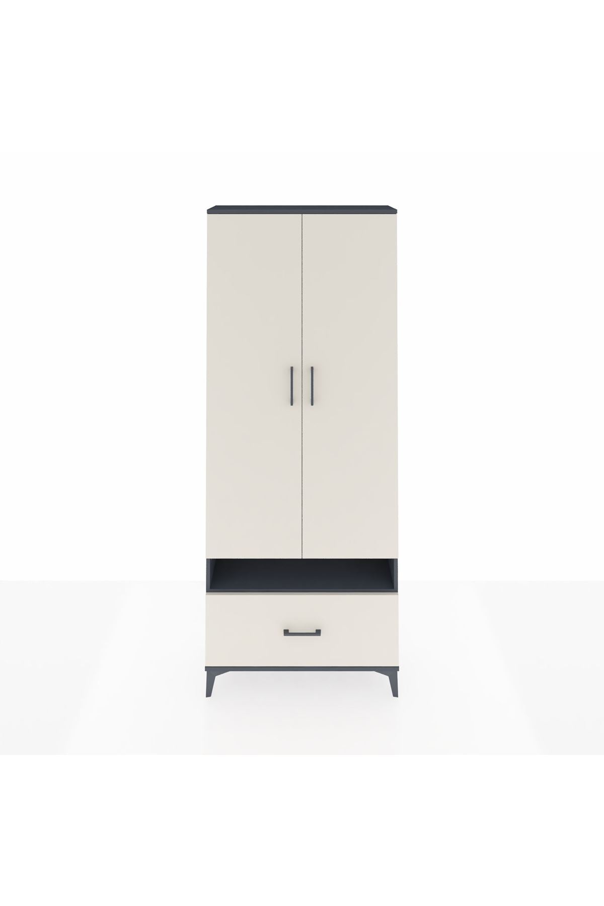 Arges Dolap 5 Raflı Tek Çekmeceli 2 Kapaklı 88x30x221 Antrasit-Aytaşı