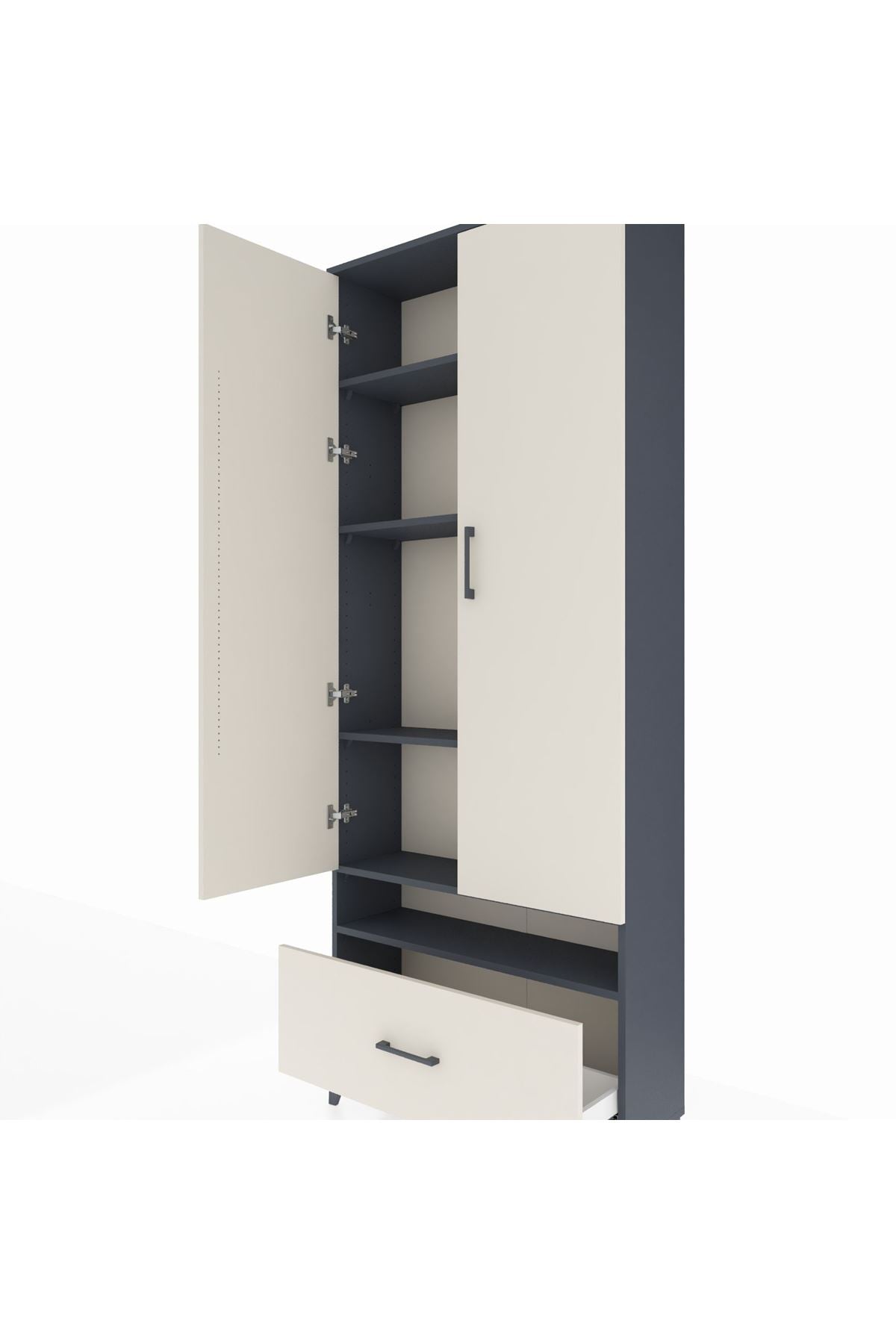 Arges Dolap 5 Raflı Tek Çekmeceli 2 Kapaklı 88x30x221 Antrasit-Aytaşı