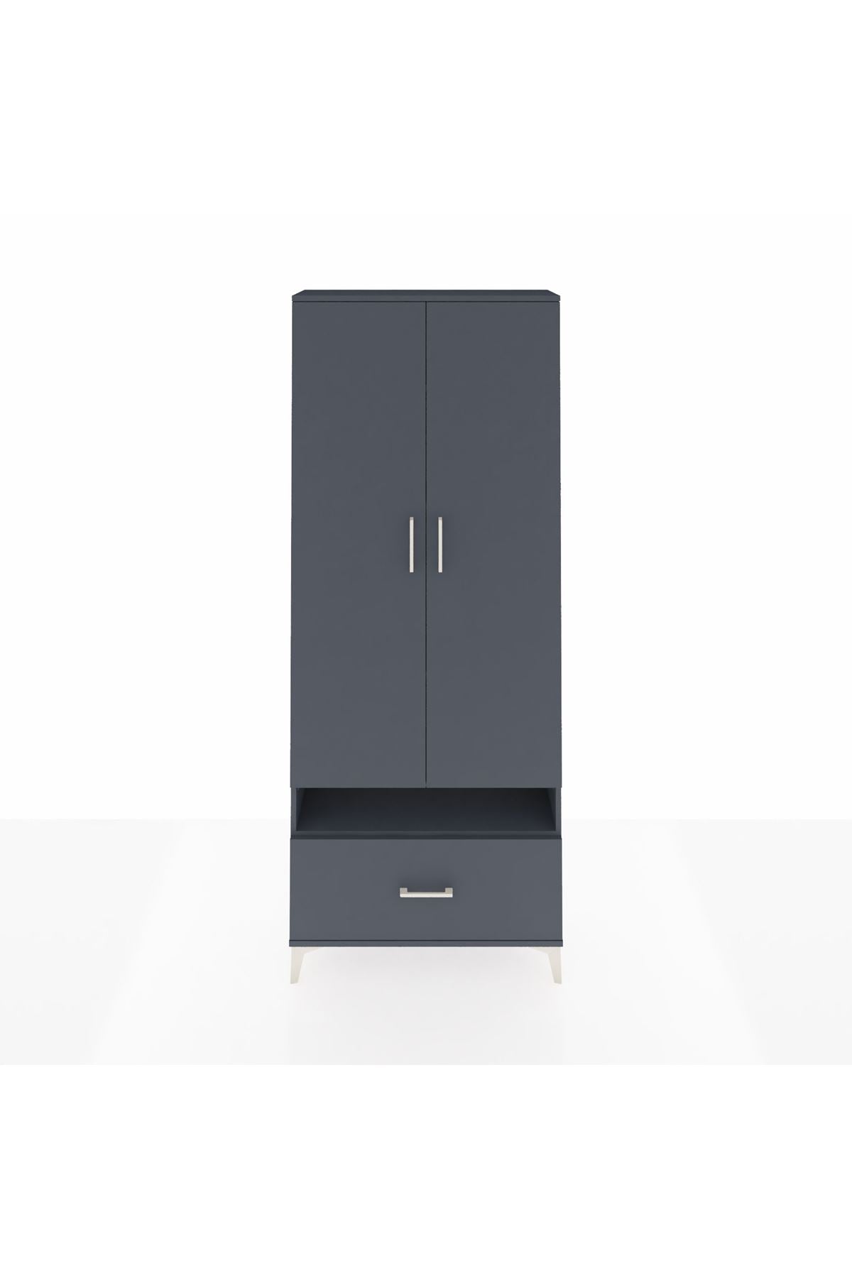 Arges Dolap 5 Raflı Tek Çekmeceli 2 Kapaklı 88x30x221 Antrasit-Antrasit