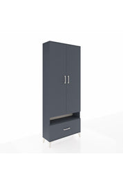 Arges Dolap 5 Raflı Tek Çekmeceli 2 Kapaklı 88x30x221 Antrasit-Antrasit