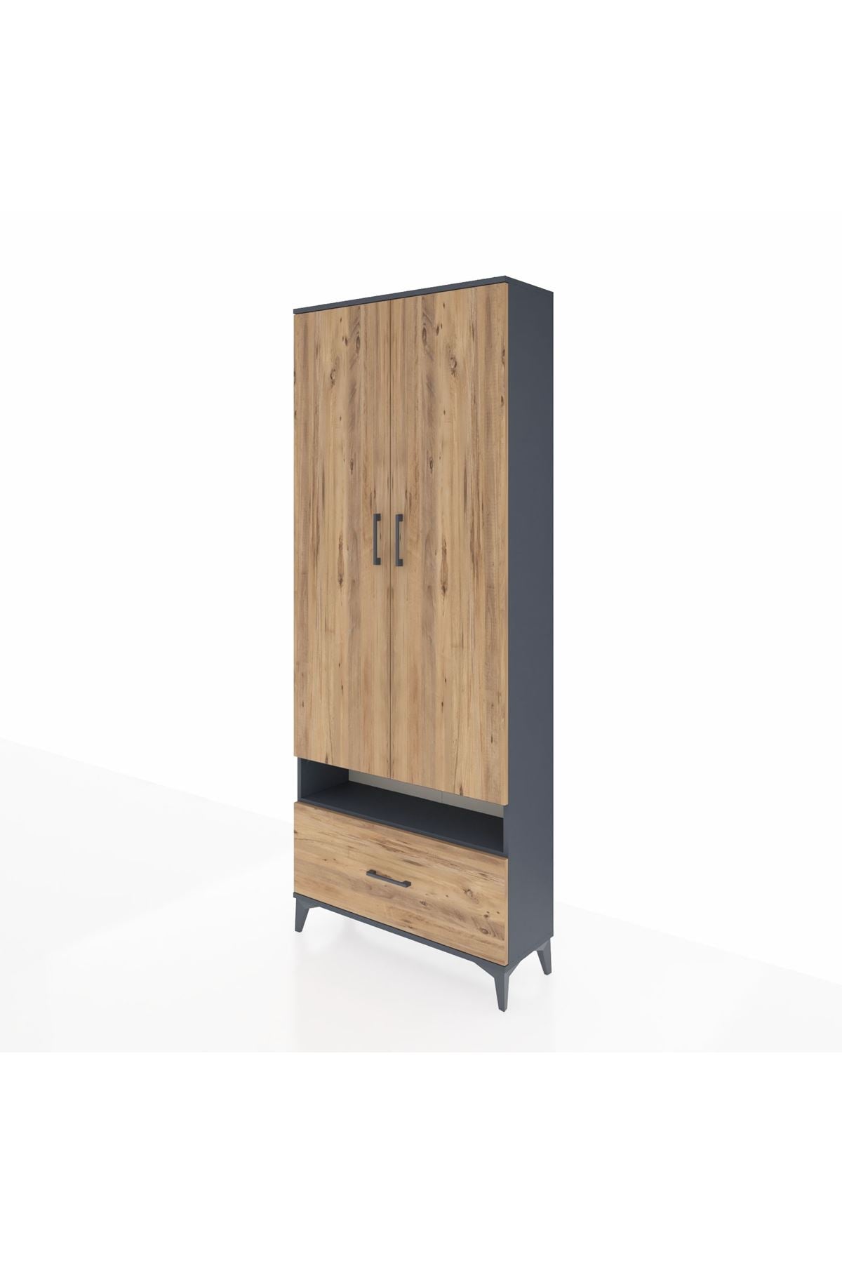 Arges Dolap 5 Raflı Tek Çekmeceli 2 Kapaklı 88x30x221 Antrasit-Çam