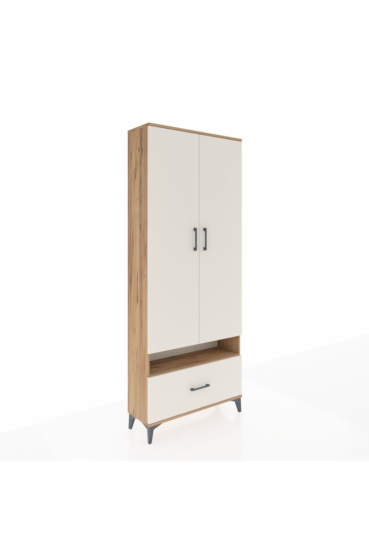 Arges Dolap 5 Raflı Tek Çekmeceli 2 Kapaklı 88x30x221 Çam-Aytaşı