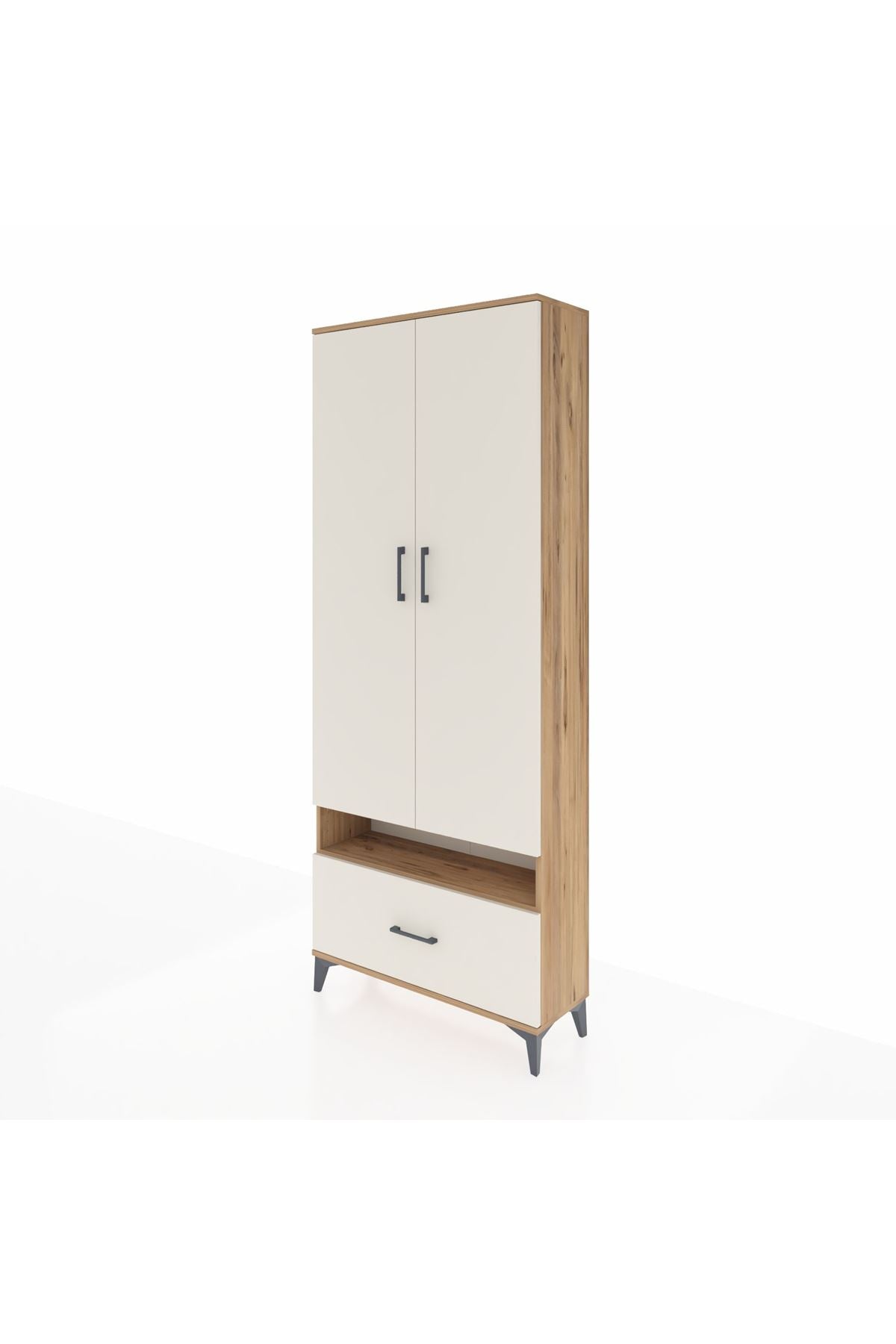 Arges Dolap 5 Raflı Tek Çekmeceli 2 Kapaklı 88x30x221 Çam-Aytaşı