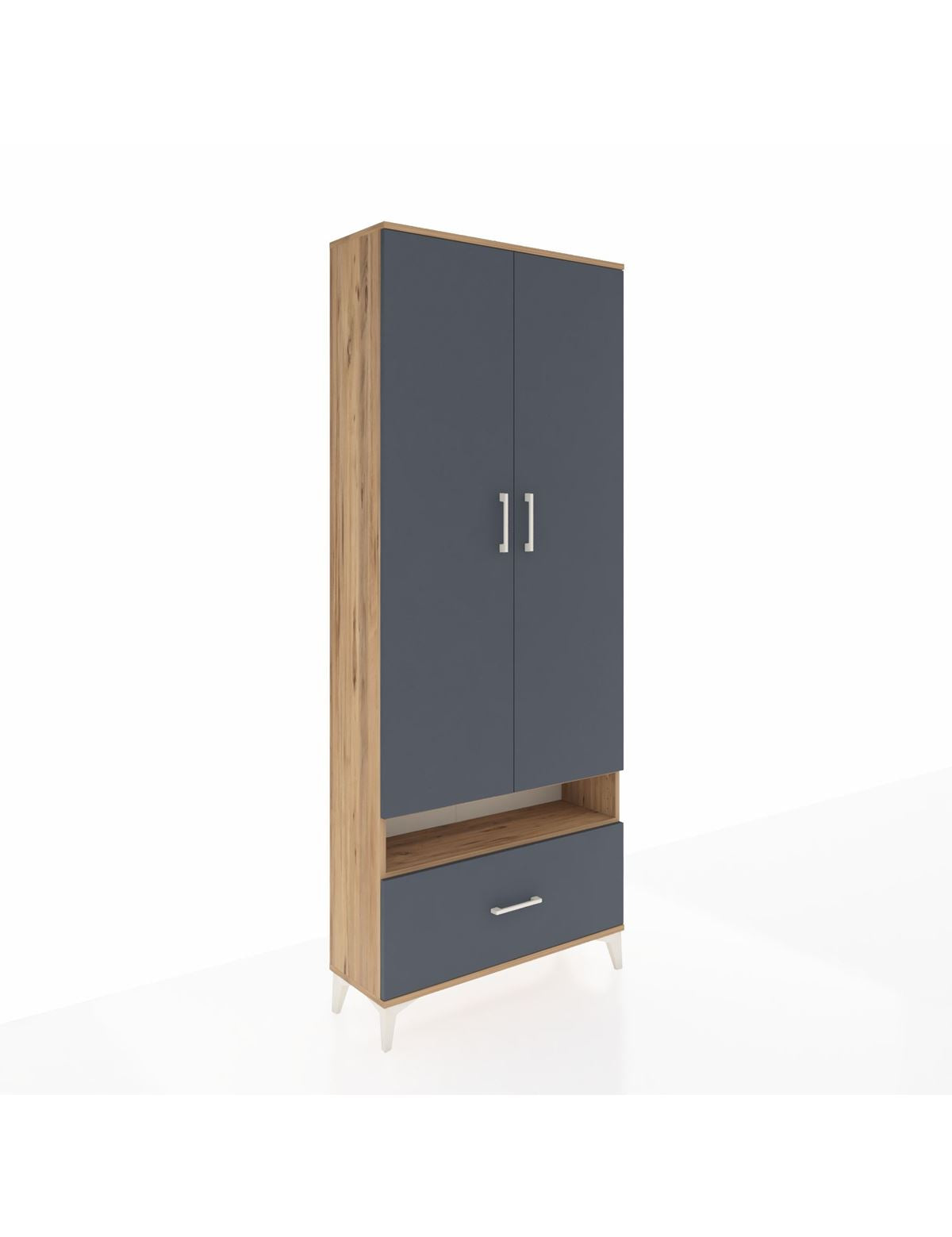 Arges Dolap 5 Raflı Tek Çekmeceli 2 Kapaklı 88x30x221 Çam-Antrasit